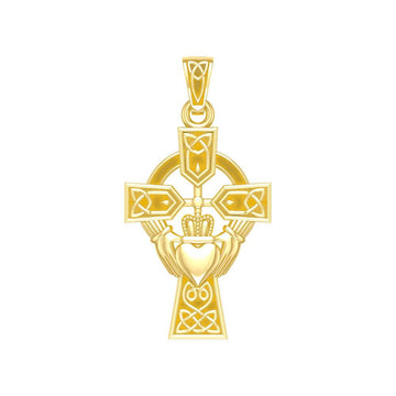 Celtic Cross and Irish Claddagh Solid Gold Pendant GTP1704 - Jewelry